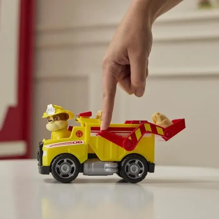 Spinmaster - Figurine Rubben Fire Rescue La Pat'Patrouille - Camion-benne avec 2 projectiles et tenue de pompier - Jouet à partir de 3 ans