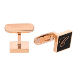 Chopard Classic Boutons de Manchette en Laque Noire et Métal Doré Rose 2cm