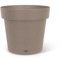 GARDEN ID - Pot de jardin Glamour avec réserve d'eau - 40 cm - Coloris taupe - Texture granuleuse - Intérieur/extérieur - Contient du bois