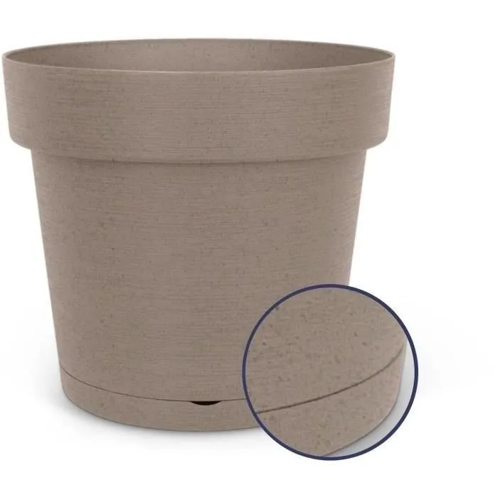 GARDEN ID - Pot de jardin Glamour avec réserve d'eau - 40 cm - Coloris taupe - Texture granuleuse - Intérieur/extérieur - Contient du bois