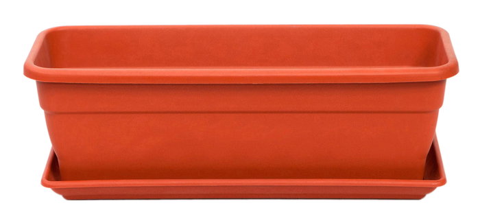 Jardinière rectangulaire en plastique terracotta EVA 50cm avec plateau Jardinière rectangulaire en plastique terracotta EVA 50cm avec plateau