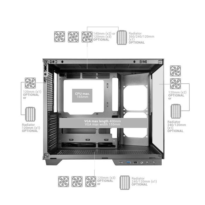Boîtier ATX semi-tour Mars Gaming MCMIRAGE Noir