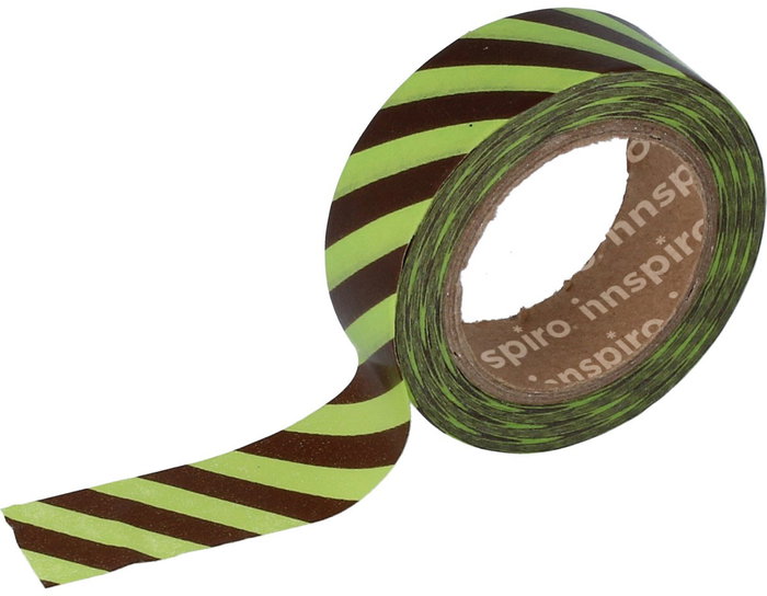 Innspiro Cinta masking tape Washi Serie Deco lignes marron et vert 15mm x 10m Innspiro Cinta masking tape Washi Serie Deco lignes marron et vert 15mm x 10m