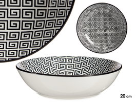 VESSIA Plat creux géométrique Blanc-Noir 20cm