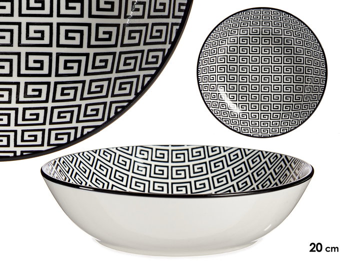 VESSIA Plat creux géométrique Blanc-Noir 20cm VESSIA Plat creux géométrique Blanc-Noir 20cm