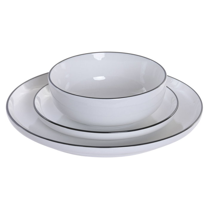 Home ESPRIT Service de Vaisselle ESPRIT Blanc Noir en Porcelaine, 18 Pièces