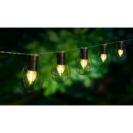 LUMIJARDIN - Guirlande solaire exterieure 'Cage Keny' 10 ampoules LED 3.8 m - Eclairage blanc chaud automatique - Etanche