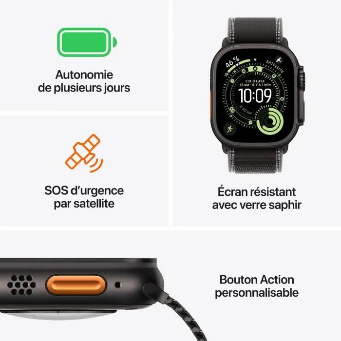 Apple Watch Ultra 3 GPS + Cellular 49mm Boîtier et Bracelet Titanium Noir Milanese Loop Large Apple Watch Ultra 3 GPS + Cellular 49mm Boîtier et Bracelet Titanium Noir Milanese Loop Large