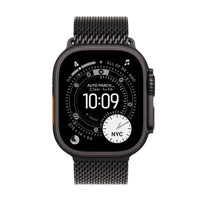 Apple Watch Ultra 3 GPS + Cellular - 49mm - Boîtier Black Titanium - Bracelet Black Titanium Milanese Loop - Large Apple Watch Ultra 3 GPS + Cellular - 49mm - Boîtier Black Titanium - Bracelet Black Titanium Milanese Loop - Large