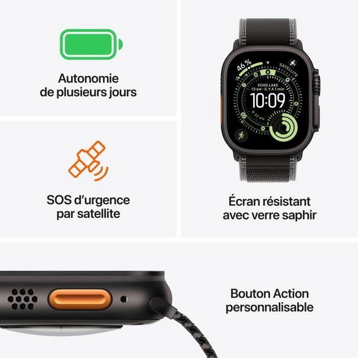 Apple Watch Ultra 3 GPS + Cellular - 49mm - Boîtier Black Titanium - Bracelet Black Titanium Milanese Loop - Large Apple Watch Ultra 3 GPS + Cellular - 49mm - Boîtier Black Titanium - Bracelet Black Titanium Milanese Loop - Large