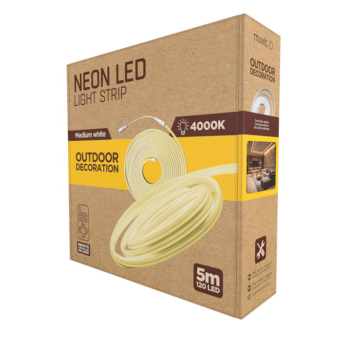 Muvit Io Neon Tira LED IP65 5 Mètres Blanche 4000K avec Télécommande Muvit Io Neon Tira LED IP65 5 Mètres Blanche 4000K avec Télécommande