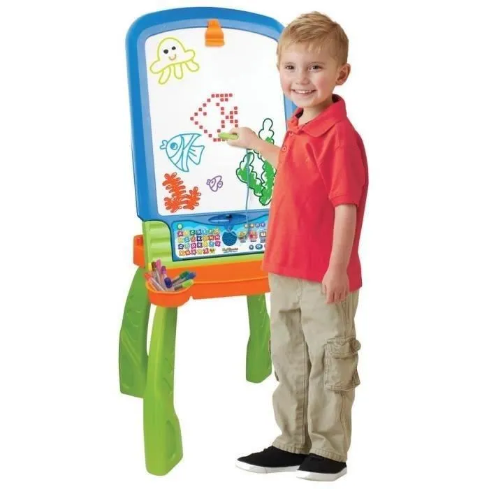 VTECH Magi - Chevalet Interactif 3 en 1 Évolutif avec Écran Lumineux, Stylet, Tableau Noir et Bureau de Dessin Multicolore - Pour Enfant à partir de 3 Ans - Version Française
