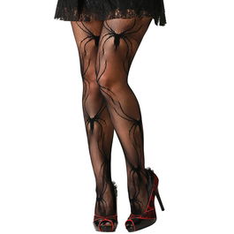Pantys noires à motifs de toiles d'araignée et araignées pour Halloween - Accessoire pour déguisement, soirée et spectacle