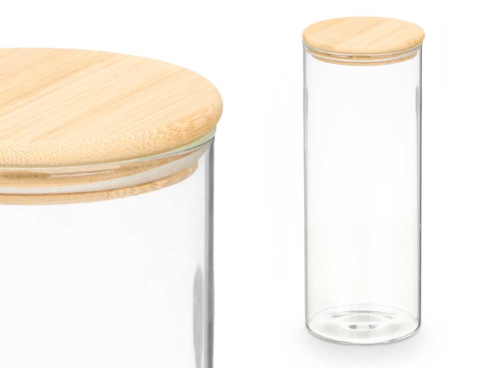 VIVALTO Bocal rond en verre borosilicate avec couvercle en bambou, 1,8 L VIVALTO Bocal rond en verre borosilicate avec couvercle en bambou, 1,8 L