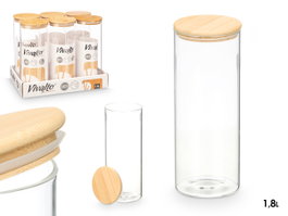 VIVALTO Bocal rond en verre borosilicate avec couvercle en bambou, 1,8 L