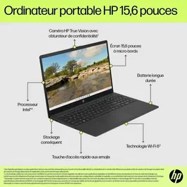 HP PC Portable 15-fd1020nf 15.6" FHD Windows 11 Intel Core 5 120U RAM 16 Go SSD 512 Go Clavier AZERTY
