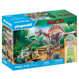 PLAYMOBIL 71820 - Set Dinosaure avec Spinosaure, Chercheur, Véhicule à Grue Pivotante et Accessoires, 60 Pièces, Jeu de Construction pour Enfants Dès 4 Ans