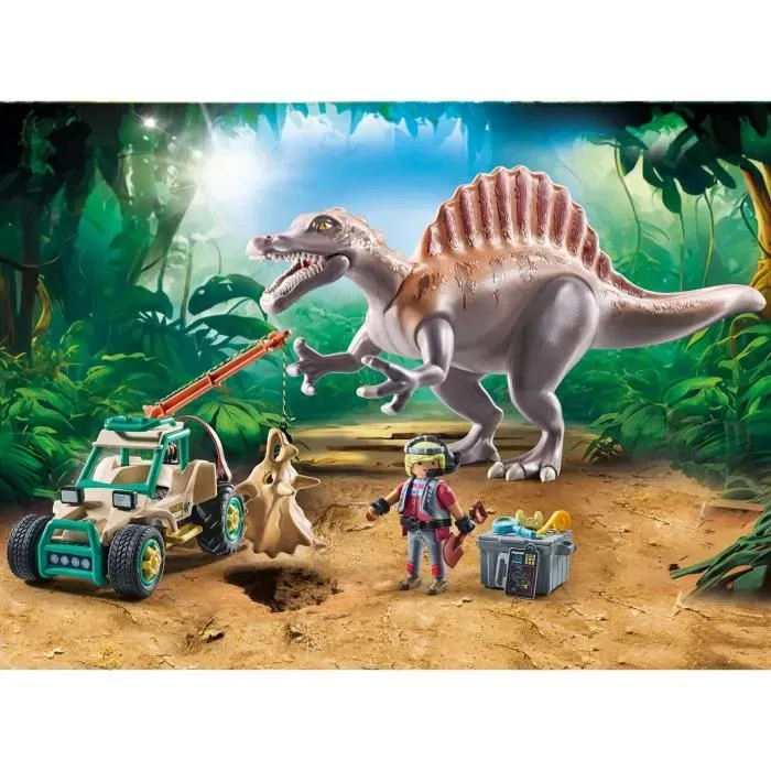 PLAYMOBIL 71820 - Set Dinosaure avec Spinosaure, Chercheur, Véhicule à Grue Pivotante et Accessoires, 60 Pièces, Jeu de Construction pour Enfants Dès 4 Ans