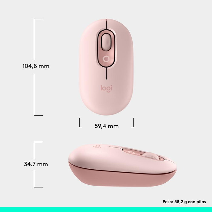 Logitech Souris Sans Fil Pop Mouse Rose - Bluetooth 5.1, Design Ergo, 4 Boutons Personnalisables, 24 Mois d’Autonomie