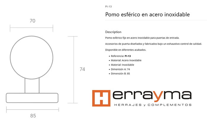 POMO Pomo sphérique fixe en acier inoxydable 85mm pour portes d'entrée (Lot de 2)
