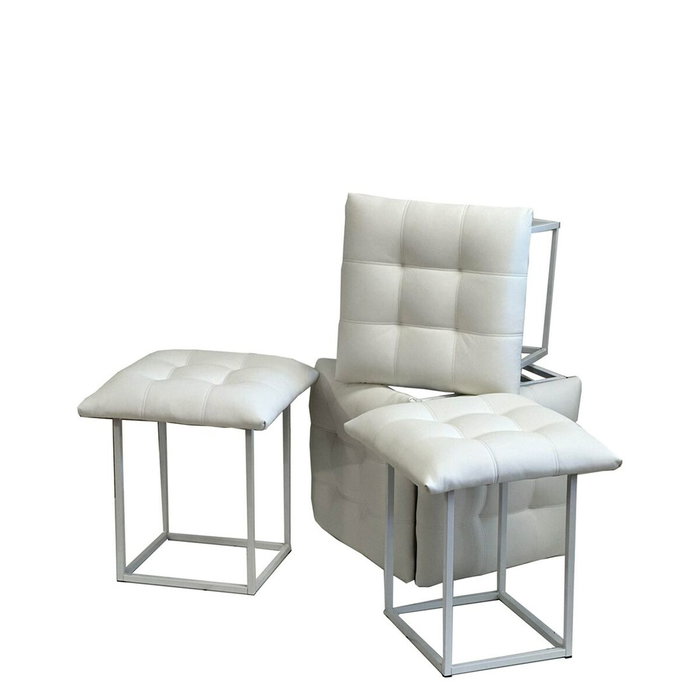 GO GIFT Jeu de tabourets Transformer Blanc Cuir et Acier, 5 Unités