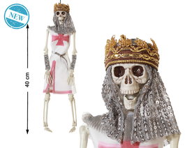 Mundo de Warcraft Figura Squelette Roi Médiéval avec Couronne et Cape Décoration Halloween 40 cm