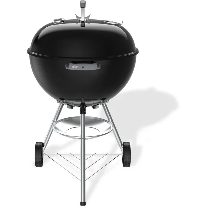 Weber Bar-B-Kettle - Barbecue à charbon de bois 57 cm en acier émaillé avec thermomètre intégré, grilles en acier chromé et 9 couverts - Noir
