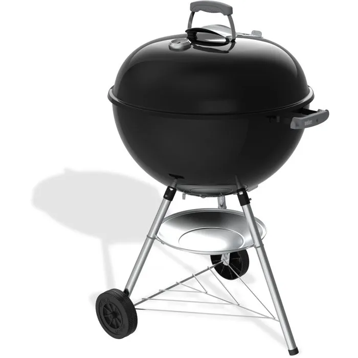 Weber Bar-B-Kettle - Barbecue à charbon de bois 57 cm en acier émaillé avec thermomètre intégré, grilles en acier chromé et 9 couverts - Noir