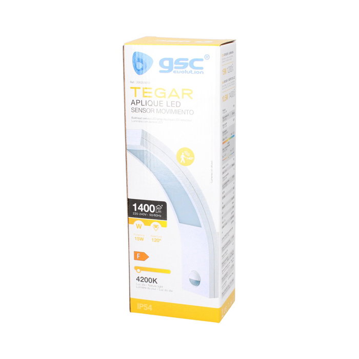 GSC Evolution Aplique murale LED Tegar avec capteur de mouvement, 15W, 4200K, Blanco