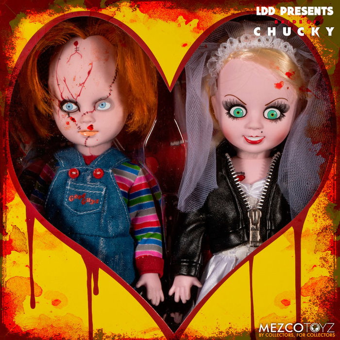 MEZCO TOYZ Set de 2 Poupées Living Dead Dolls Chucky et Tiffany - Figurines Articulées en PVC de 25 cm avec Vêtements en Tissu