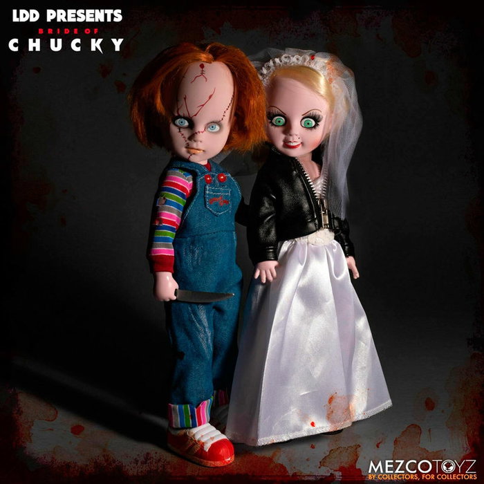 MEZCO TOYZ Set de 2 Poupées Living Dead Dolls Chucky et Tiffany - Figurines Articulées en PVC de 25 cm avec Vêtements en Tissu