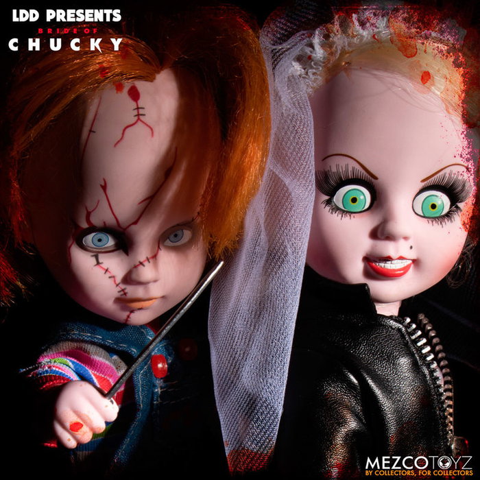 MEZCO TOYZ Set de 2 Poupées Living Dead Dolls Chucky et Tiffany - Figurines Articulées en PVC de 25 cm avec Vêtements en Tissu