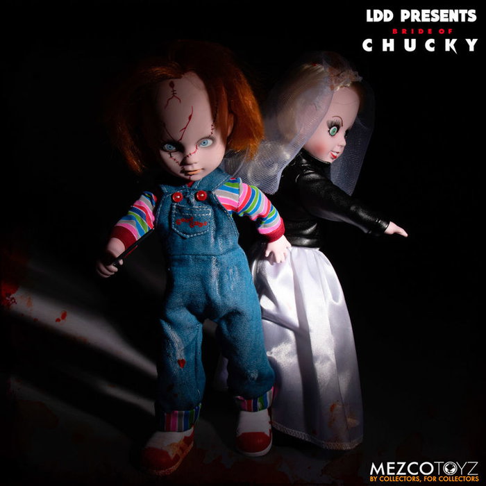 MEZCO TOYZ Set de 2 Poupées Living Dead Dolls Chucky et Tiffany - Figurines Articulées en PVC de 25 cm avec Vêtements en Tissu