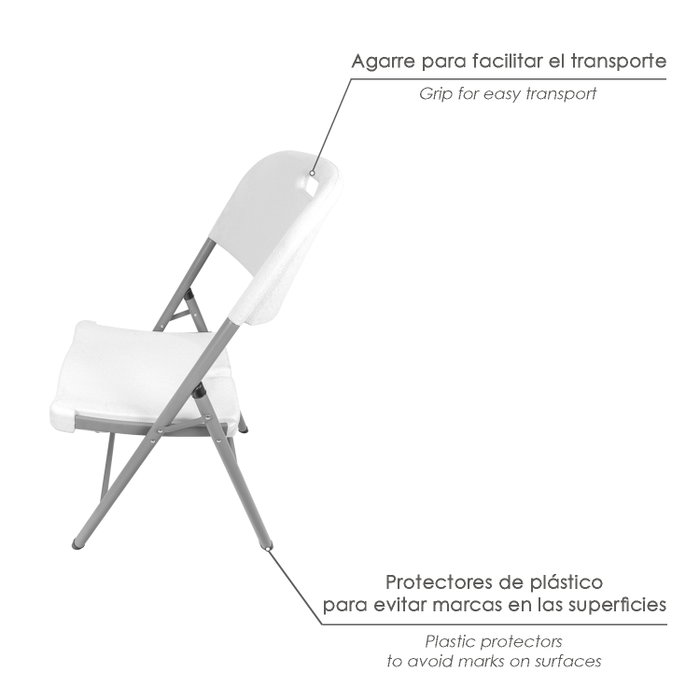 SATURNIA Chaise Pliante Blanche avec Poignée 88x48x57cm