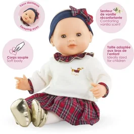 Corolle Grand Poupon Suzanne - Collection Corolle en Fêtes - Poupée 36 cm avec Yeux Dormeurs et Tenue de Fêtes Écossaise - Idéal pour Enfants dès 2 Ans