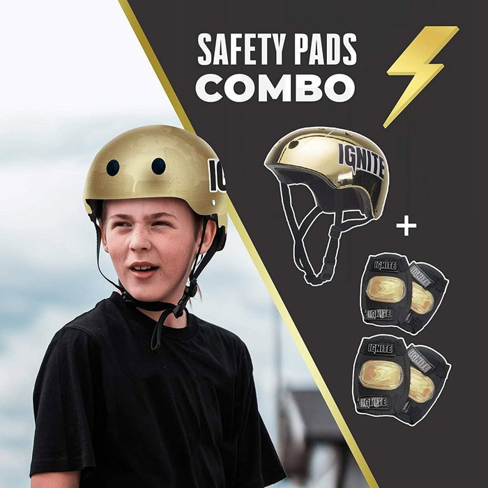 Mondo Ignite Combo Set Tyro - Skateboard lumineux et protections - Or