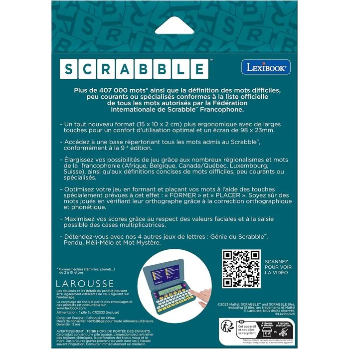 Lexibook - Dictionnaire électronique officiel du Scrabble - Edition FISF - Format ergonomique, écran agrandi de 10%, avec molette de direction - Fonctionne sur piles