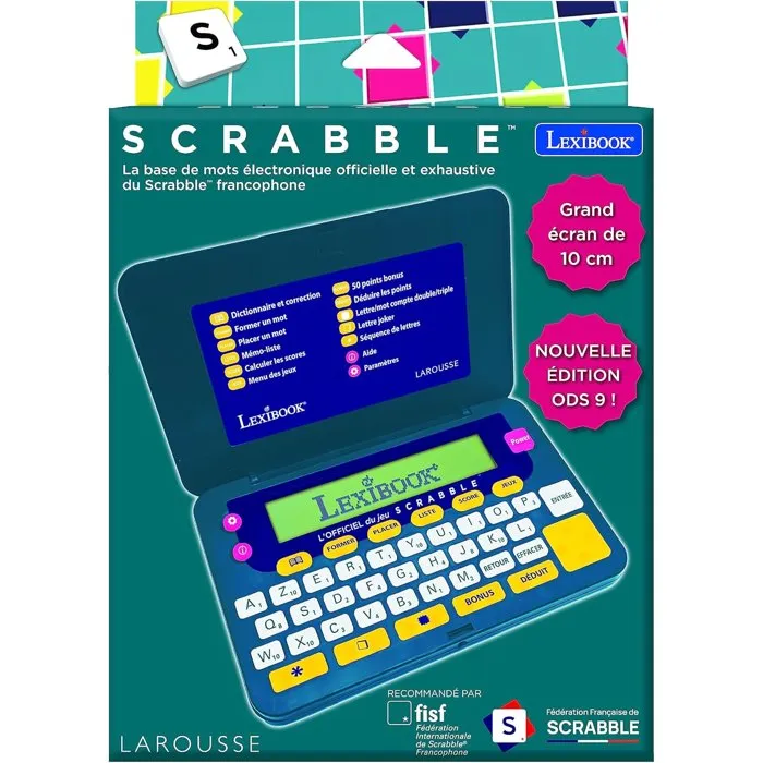 Lexibook - Dictionnaire électronique officiel du Scrabble - Edition FISF - Format ergonomique, écran agrandi de 10%, avec molette de direction - Fonctionne sur piles