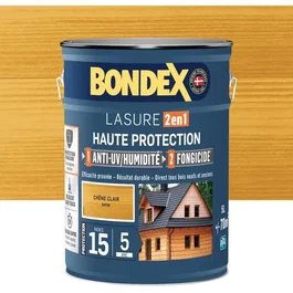 Bondex Lasure Bois 2 en 1 Haute Protection 5 Ans - Chêne Clair Satiné - Bidon 5 Litres