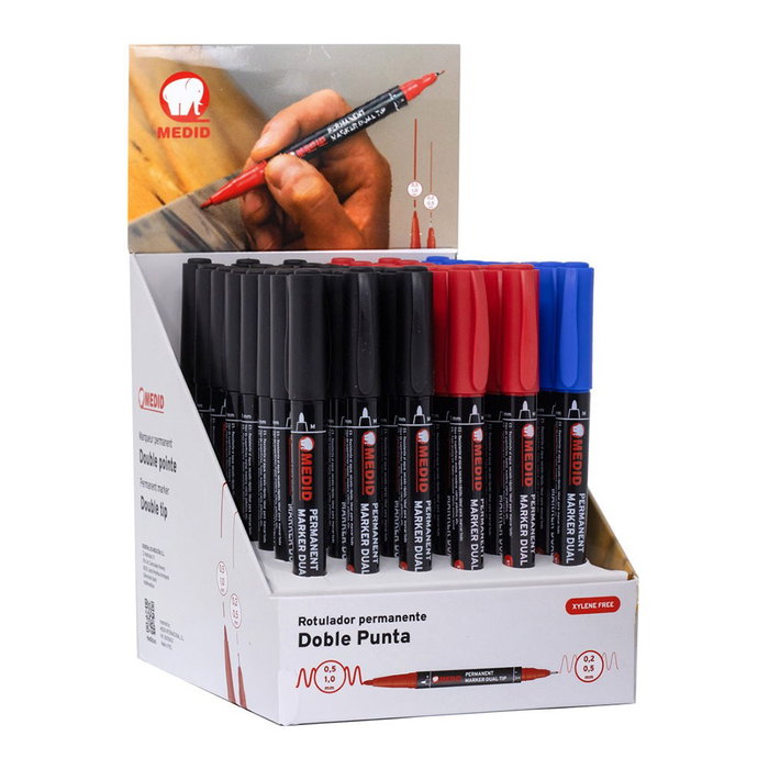 Medid Marqueur permanent double pointe 0,2/0,5 mm, couleurs surtidas, expositor 48 uds