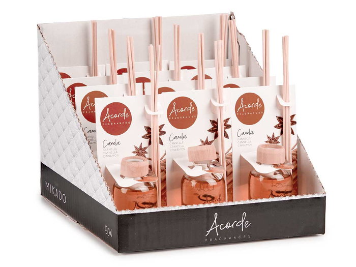 Acorde Mikado 50 ml Canela avec bâtonnet en rotin et bois 7x17x5 cm (Set de 12)