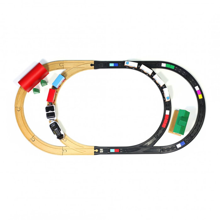 Intelino Jeu de 8 Adaptateurs de Pistes en Bois pour Train Compatible avec Intelino et Pistes Classiques