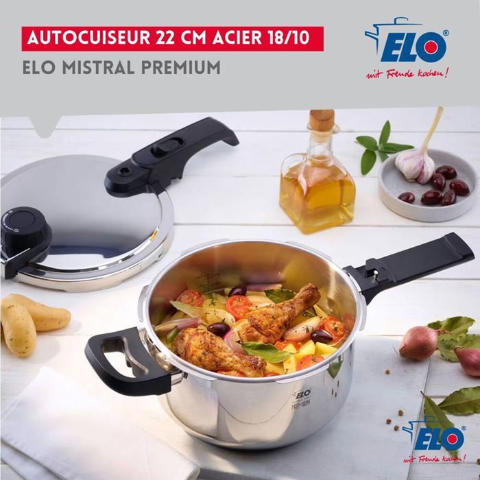 Fackelmann Elo Mistral Premium Cocotte-minute à vapeur en acier inoxydable 18/10, 22 cm, 4,5 L Fackelmann Elo Mistral Premium Cocotte-minute à vapeur en acier inoxydable 18/10, 22 cm, 4,5 L