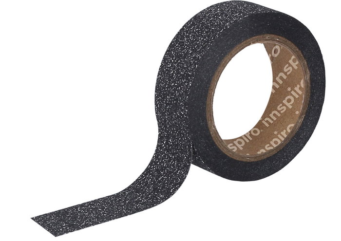 Innspiro Cinta masking tape Serie Glitter noir avec paillettes 15mm x 6,5m Innspiro Cinta masking tape Serie Glitter noir avec paillettes 15mm x 6,5m