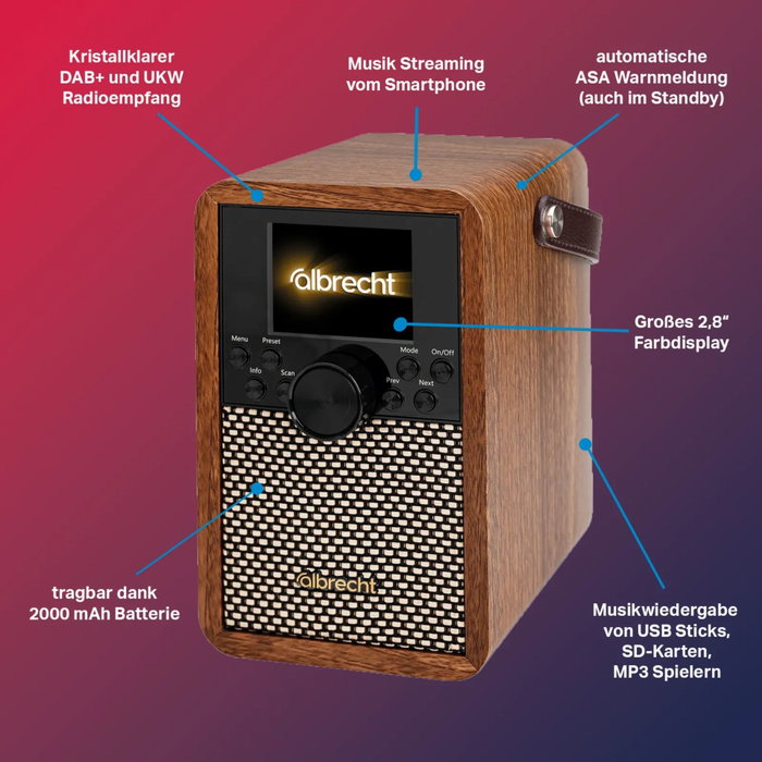 Albrecht DR 710 Radio DAB+/FM avec fonction ASA et batterie intégrée
