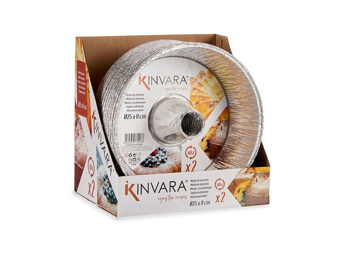 Kinvara Lot de 2 moules à flan en aluminium 25 x 25 x 7 cm argenté (Set de 24)