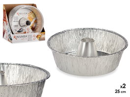 KINVARA Lot de 2 moules à flan en aluminium 25 x 25 x 7 cm argenté