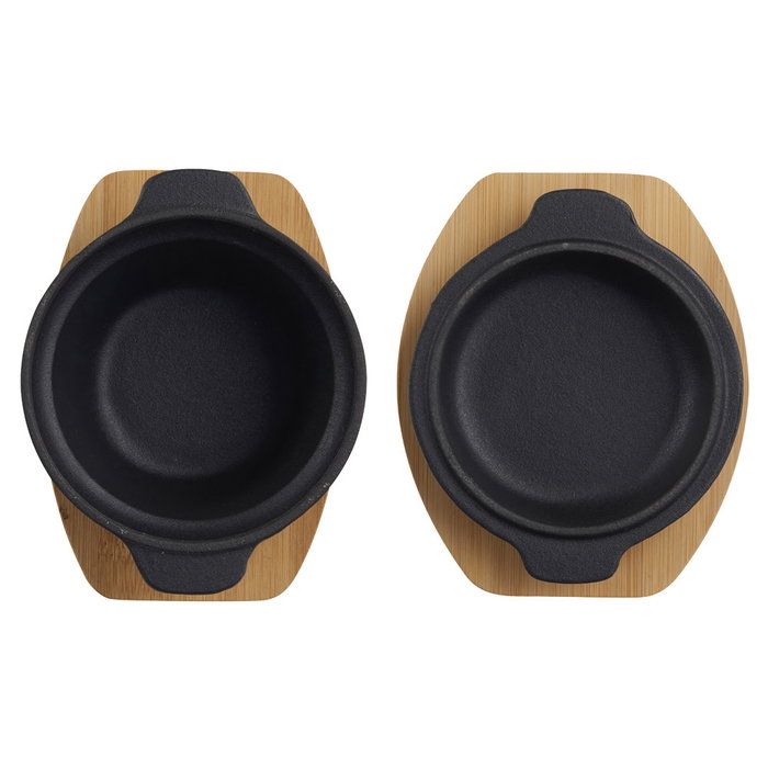 Dangrill Cocotte en fer de 10 cm avec couvercle et dessous de plat en bambou
