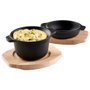 Dangrill Cocotte en fer de 10 cm avec couvercle et dessous de plat en bambou