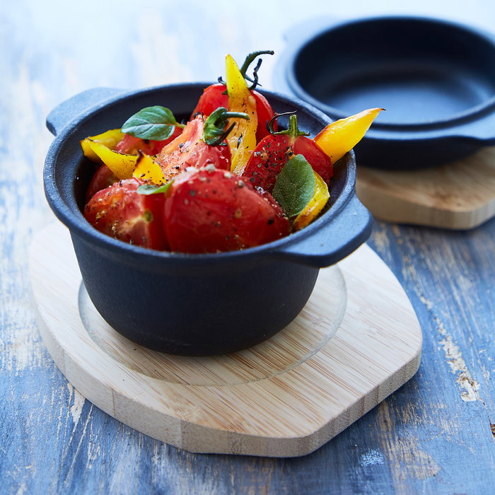 Dangrill Cocotte en fer de 10 cm avec couvercle et dessous de plat en bambou